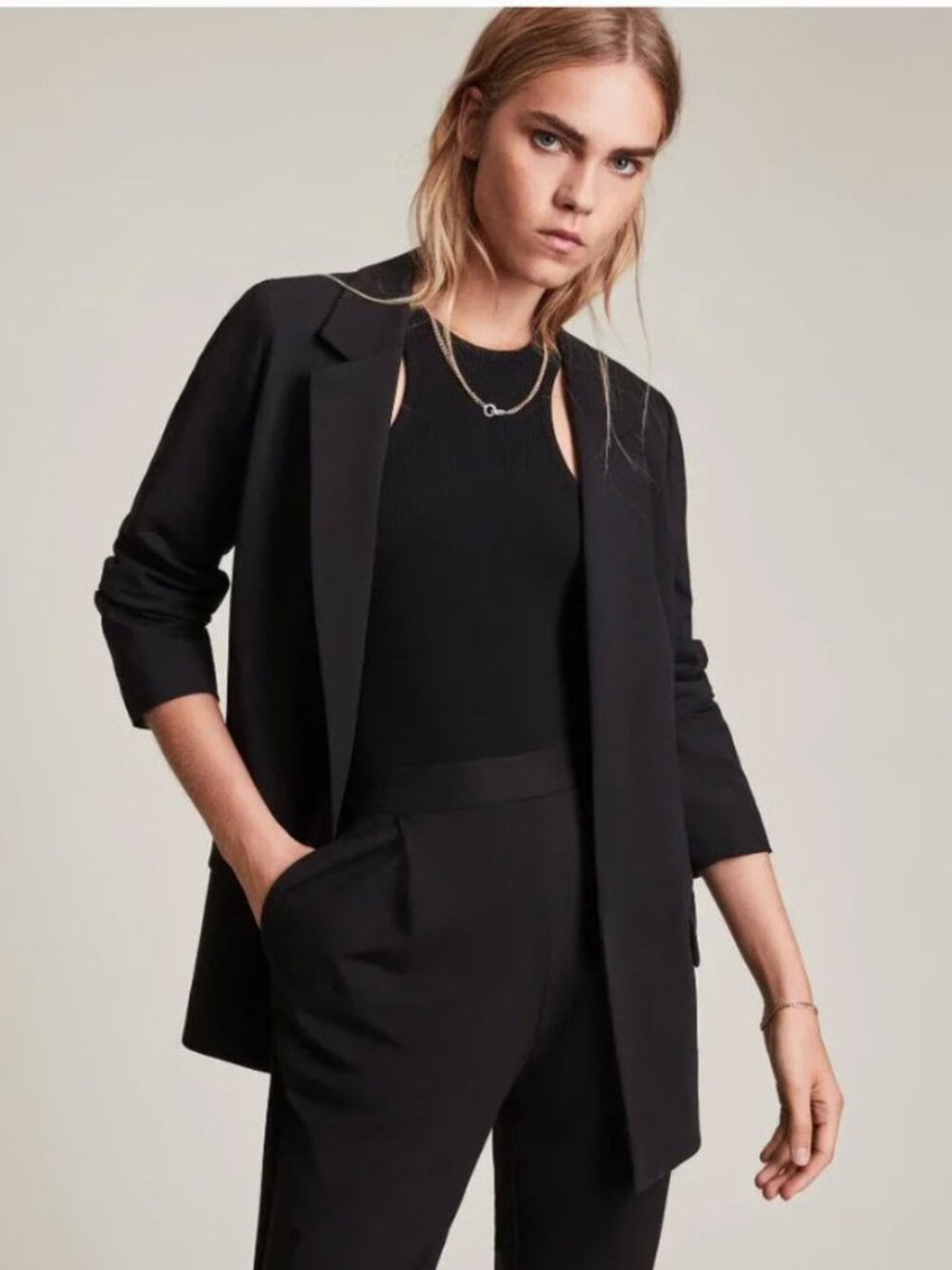 AllSaints Aleida Black Jersey Open Front Blazer Size 4